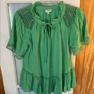 Umgee Emerald Crochet Accent Blouse